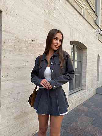 Жіночий стильний костюм-двійка: жакет і спідниця вельвет Графіт, 42/44 Одеса