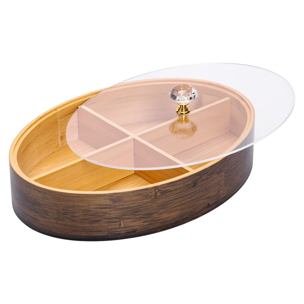 Менажниця дерев'яна на 4 секції зі скляною кришкою для закусок овальна HB-40-8 Коломия - фото 3