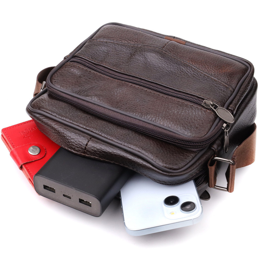 Горизонтальна зручна сумка з ручкою для чоловіків з натуральної шкіри Vintage 22940 Коричневий Київ - фото 5