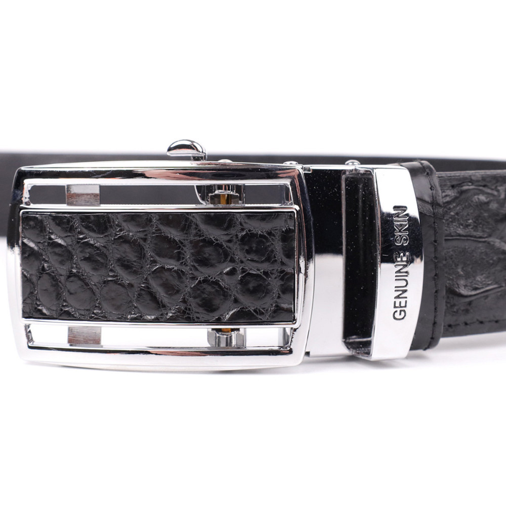 Ремінь-автомат CROCODILE LEATHER 18236 з натуральної шкіри крокодила (каймана) Чорний Київ - фото 7