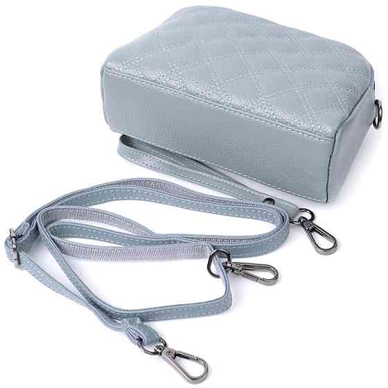 Елегантна жіноча сумка прошита ромбами на лицьовій стороні з натуральної шкіри Синій (Vintage) Київ