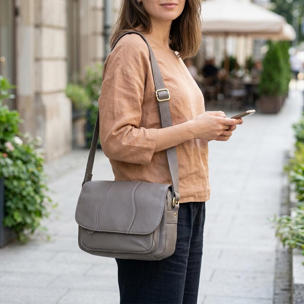 Сумка з натуральної шкіри для стильних жінок Vintage 22974 Сірий Київ - фото 12