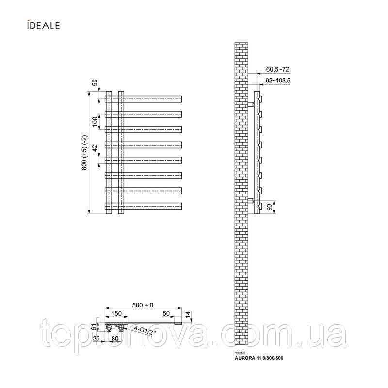 Рушникосушка Ideale чорний нікель Aurora 11 8/800/500 Чернівці - фото 4