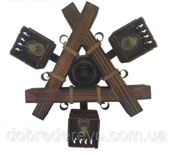 Люстра деревянна потолочна ковка на 3 плавфона Вижниця - фото 5