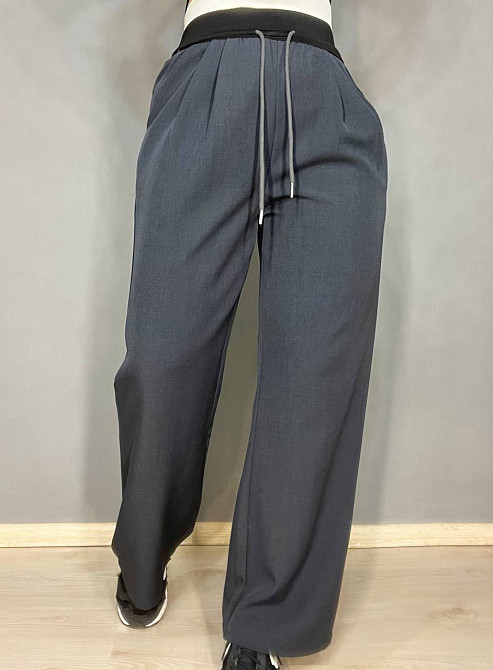 Брюки жіночі A-N 25110 палаццо широкі висока талія на резинці зі шнурком графіт, графіт, M Київ - фото 11