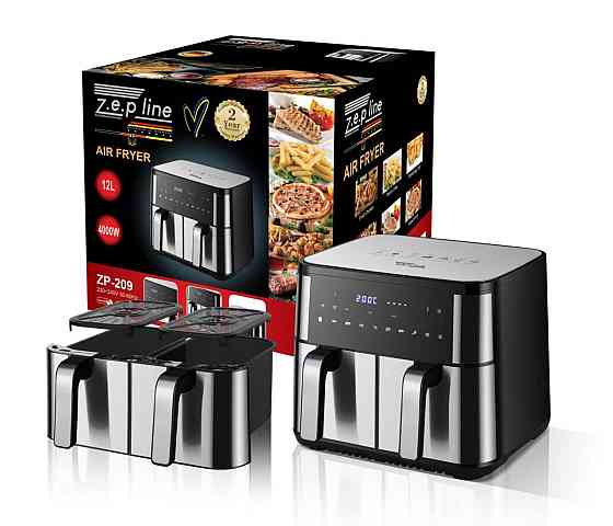 Фритюрница-аэрогриль Zepline ZP-209 4000Вт, 2 чаши по 6 л, антипригар, корпус из нержавеющей стали Киев