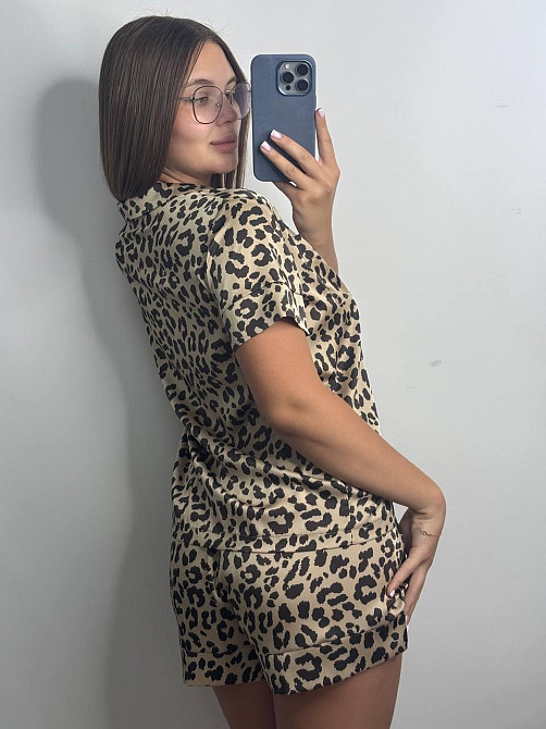 Піжама жіноча з сатину з шортами і сорочкою Золото XL-2XL Харків - фото 3