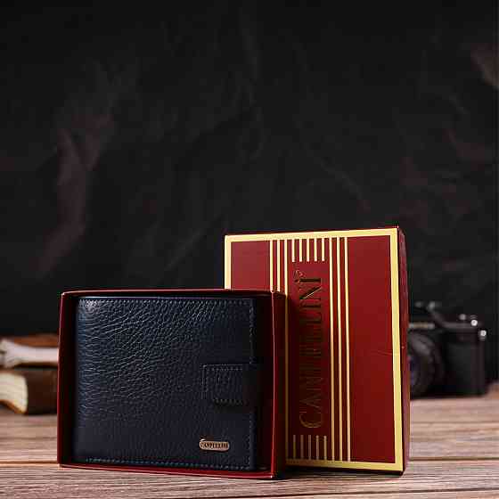 Практичний чоловічий гаманець із натуральної зернистої шкіри CANPELLINI 21879 Синій Київ