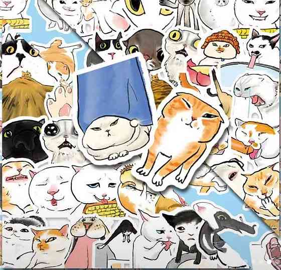 Набор наклеек коты 50 шт, стикеры котики для ноутбука, телефона, декора Киев