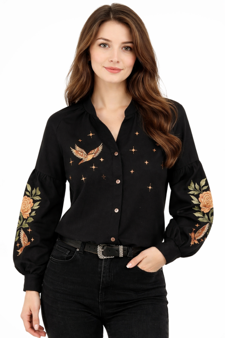 Вишиванка жіноча, з довгим рукавом чорна лляна, жіночі вишиванки льон 48/50 Київ - фото 1