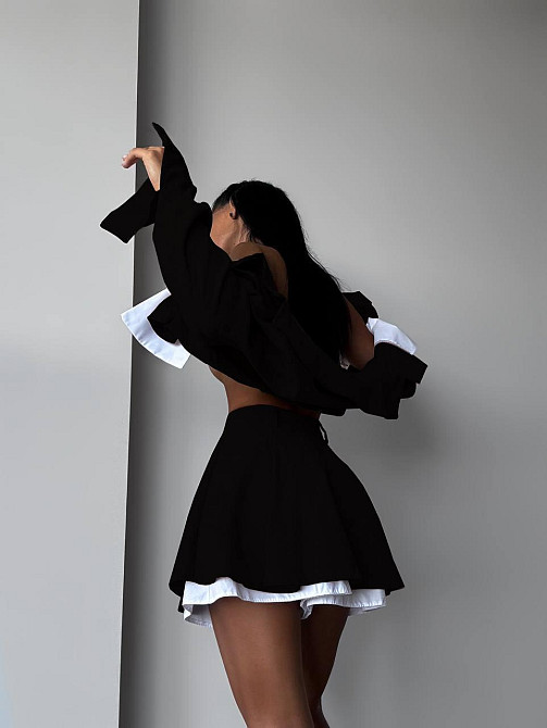 Жіночий стильний костюм-двійка: піджак і спідниця мікровельвет Чорний, 42/44 Одеса - фото 3