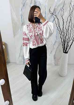 Женская современная вышиванка с красной вышивкой 80% коттон, 20% полиэстер Одесса