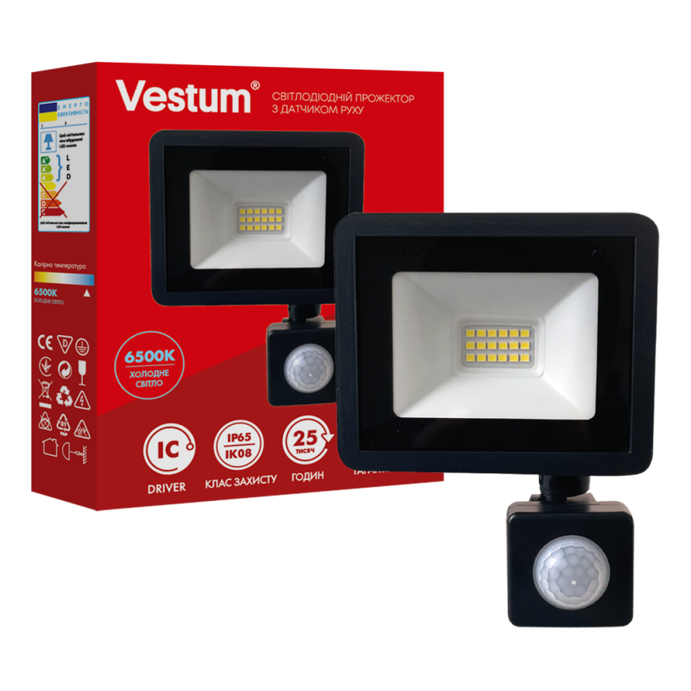 Светодиодный прожектор с датчиком движения Vestum 20W 1600Лм 6500K 180-260V IP65 1-VS-3020 Киев - изображение 1