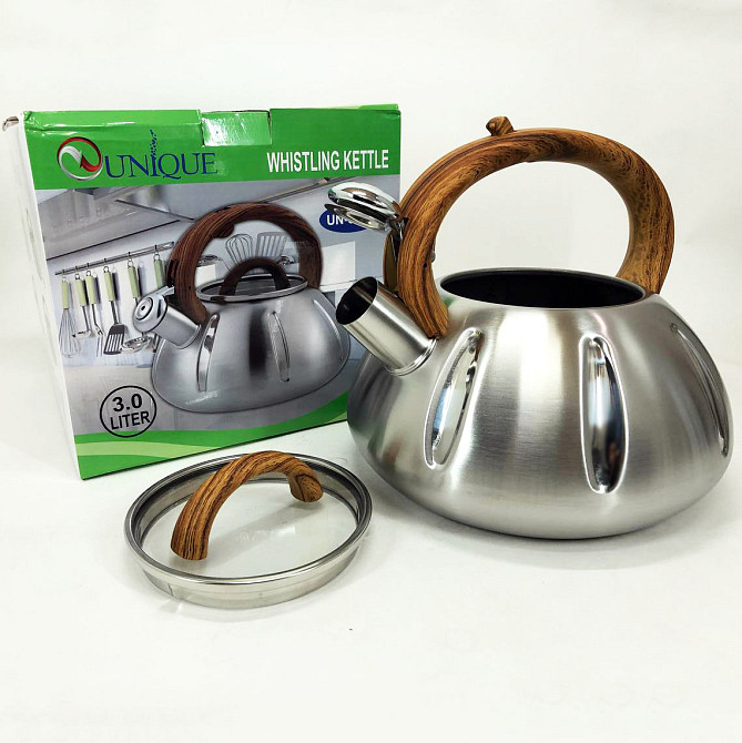Чайник з нержавіючої сталі якісний Unique, Чайник газовий нержавіюча сталь Сучасний зі свистком MV-53 Львів - фото 7