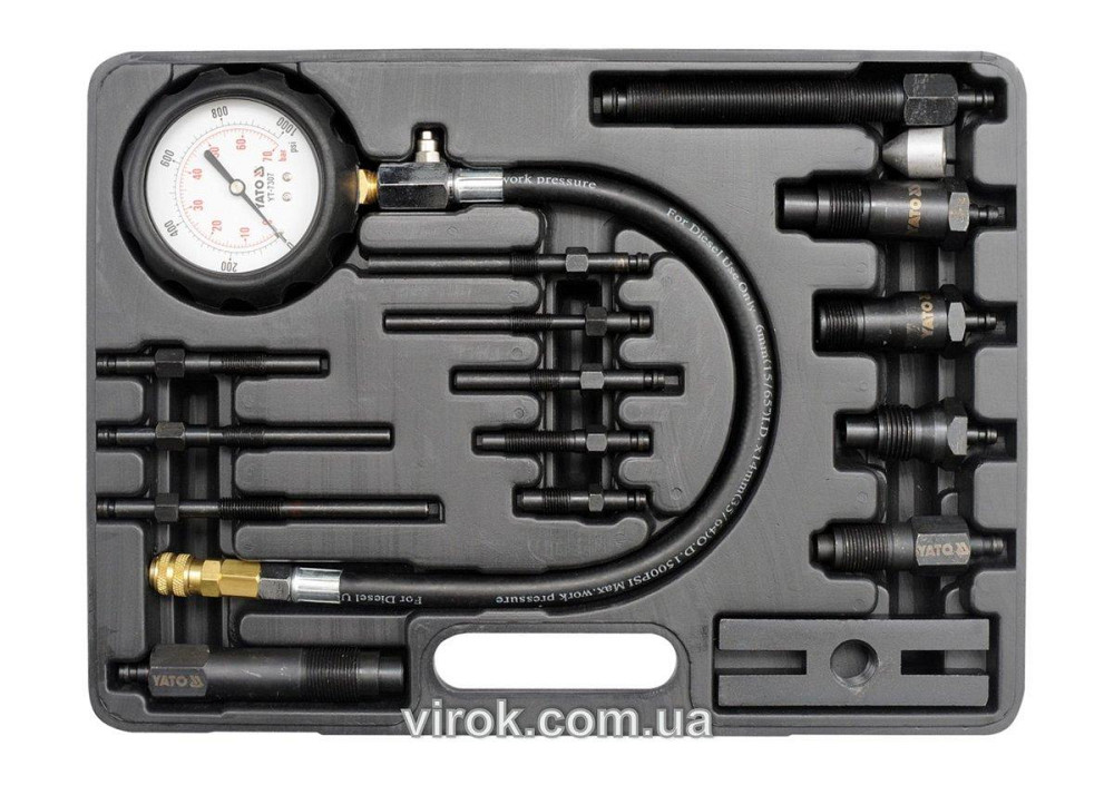 Компресометр для дизельних двигунів YATO : 7 МПа, зі спорядженням, 16 шт + кейс [5] Одеса - фото 1