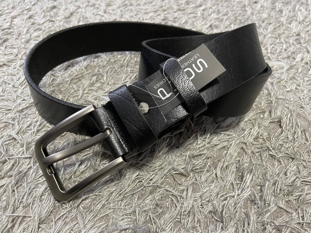 Чоловічий джинсовий шкіряний ремінь чорного кольору ST Leather Київ - фото 9