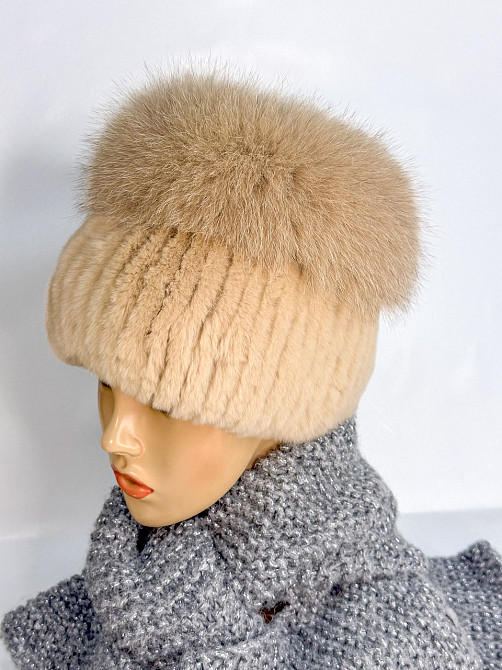 Меховая шапка женская кубанка Анжелика Бежевый Харьков - изображение 2