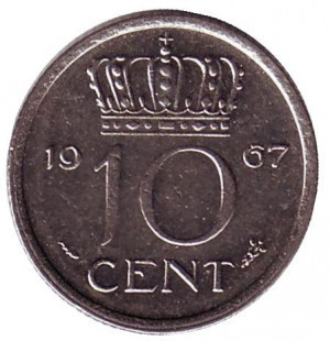Монета 10 центів. 1967 рік, Нідерланди. Полтава - фото 1