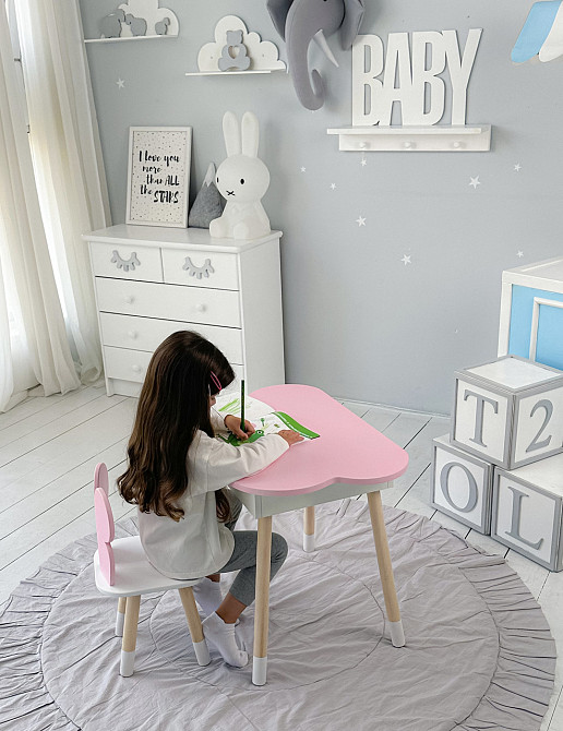Новинка! Детский стол розовый тучка с нишей и стульчик бабочка розовая 23412 Киев - изображение 6