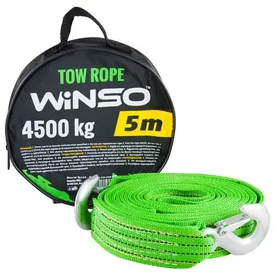 Трос стрічковий WINSO 134550, 4.5 т, 5 м (з металевими гачками) Ковель