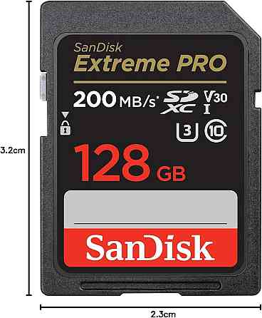 Карта пам'яті SanDisk Extreme PRO SDXC 128 GB чорна V30 U3 200 MB/s 4K швидкісна SD-карта для камери смартфона відеореєстраторів Київ