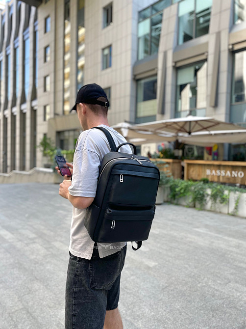 Повседневный мужской рюкзак из натуральной кожи черный современный портфель отличное качество Tiding Bag Киев - изображение 9