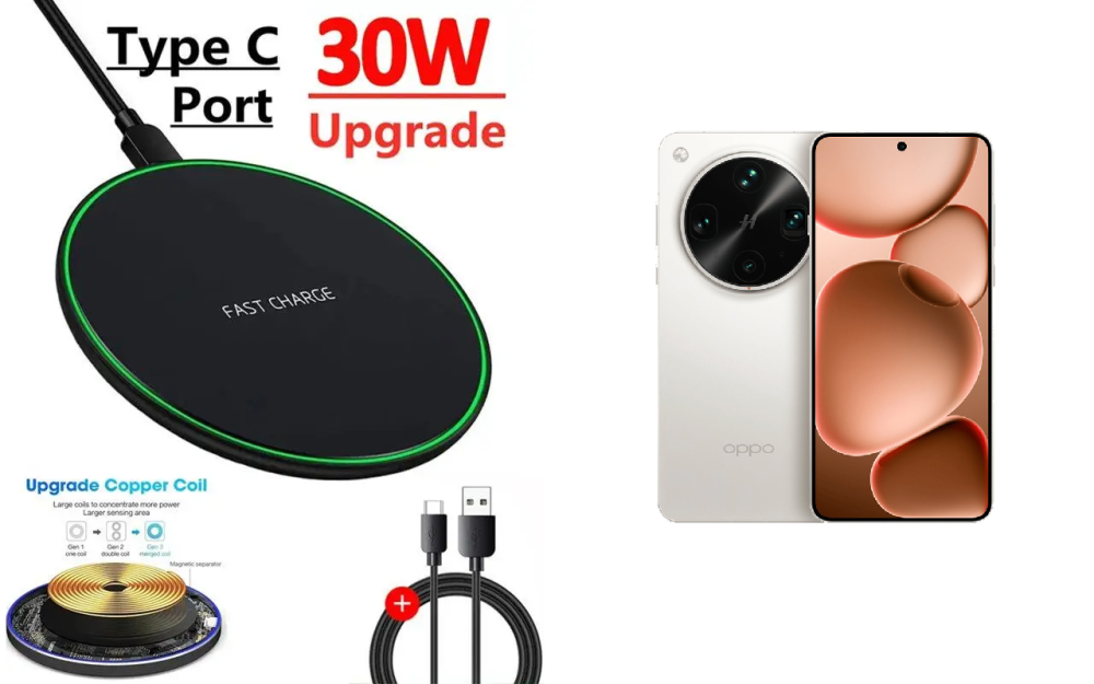Беспроводное зарядное устройство Copper до 30W для OPPO Find X8 Ultra, USB-C, LED Киев - изображение 5