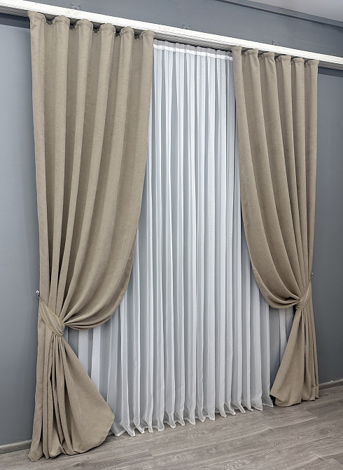 Комплект готових штор VR-Textil Мікровелюр Petek YL № 1708ш Тауп 150х295 см 2 шт (33-0607) Київ - фото 3