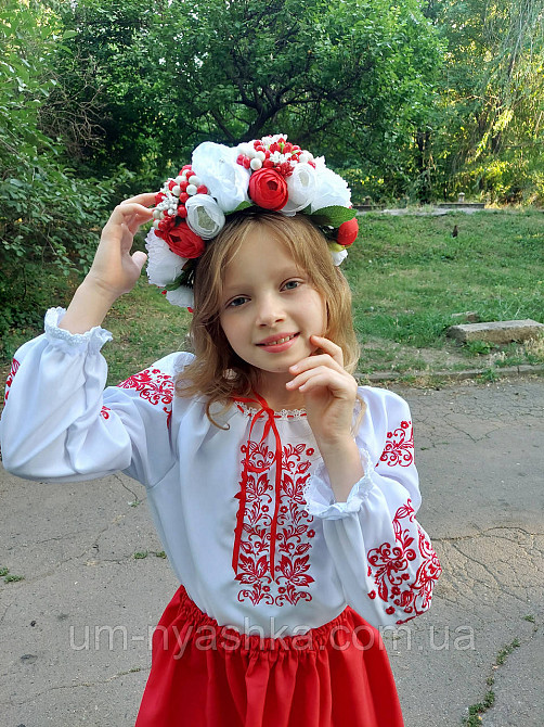 Ободок обруч з квітами "Піони великий біло-червоний" Кривий Ріг - фото 3