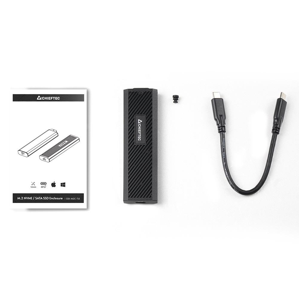 Корпус для M.2 NVME/SATA SSD CHIEFTEC CEB-M2C-TLE, aluminium,USB 3.2 Gen2 Type-C, Black, RETAIL Вінниця - фото 6