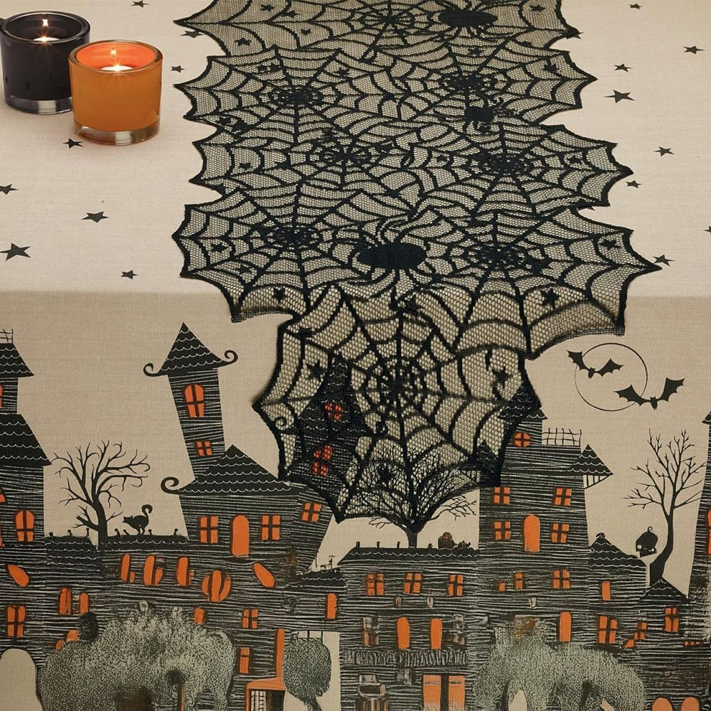 Скатертина на Хелловін Павутина з павуками 183 на 46 см чорний Київ - фото 6