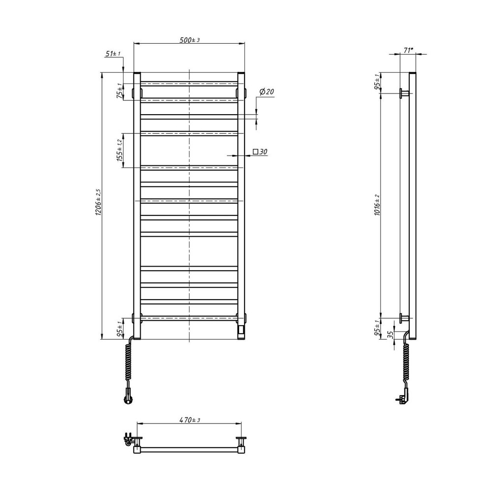 Полотенцесушитель Navin Классик Квадро 500х1200 Sensor с Wi-Fi, левый, белый Киев - изображение 8