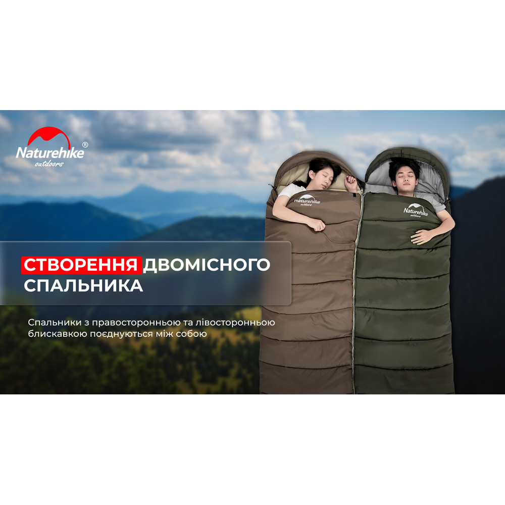 Спальник з капюшоном Naturehike U350S NH20MSD07, (-3°C), правий, темно-зелений Київ - фото 9