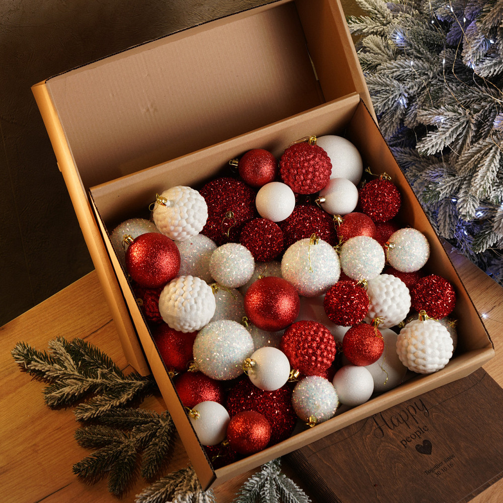 Набор новогодних игрушек на елку «Блеск» 40 шт Красный елочные игрушки шарики украшения для елки Киев - изображение 1