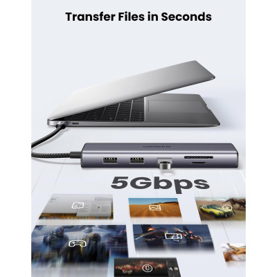 Концентратор Ugreen USB3.1 Type-C to HDMI/VGA/USB 3.0х3/RJ45/SD/TF/PD/35мм TRRS 100W 10-in-1 (15601) Вінниця - фото 2