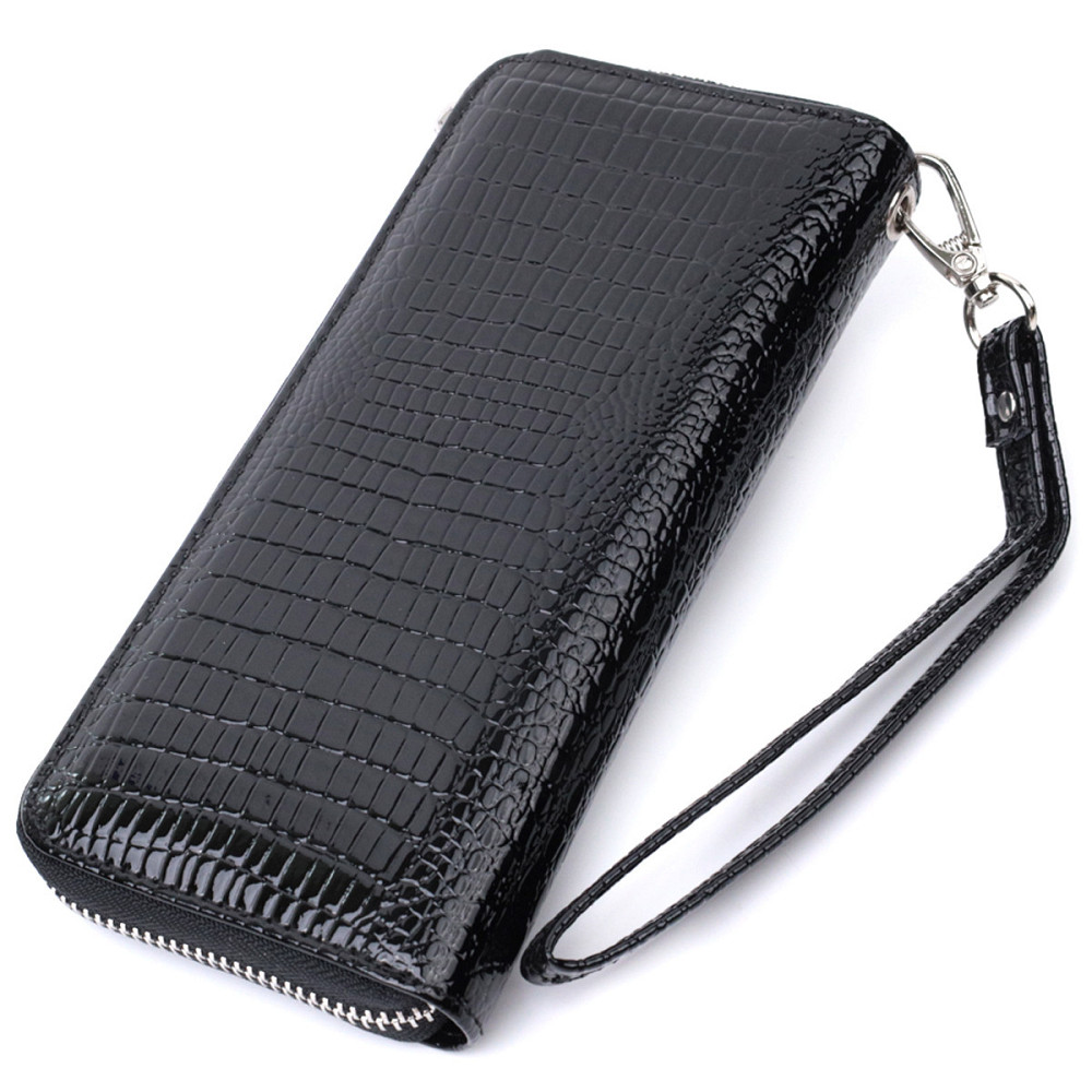 Лакированный женский кошелек на молнии из натуральной кожи ST Leather 22678 Черный Киев - изображение 2