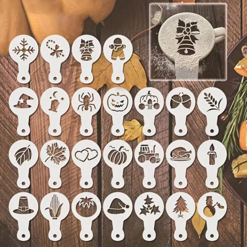 Набор трафаретов для кофе 25 штук 85 мм серый Киев - изображение 1