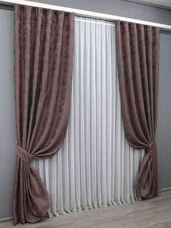 Комплект готовых штор VR-Textil Жаккард Sultan XO № 1681ш Бурый 150х270 см 2 шт (33-0561) Киев