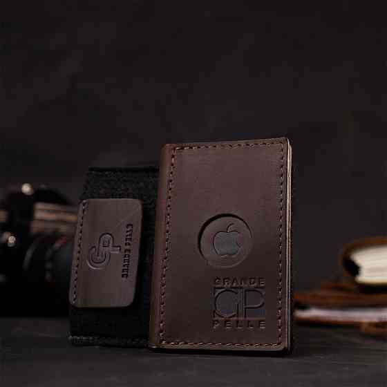 Практичний картхолдер з утримувачем для Apple AirTag з натуральної шкіри Коричневий (GRANDE PELLE) Київ