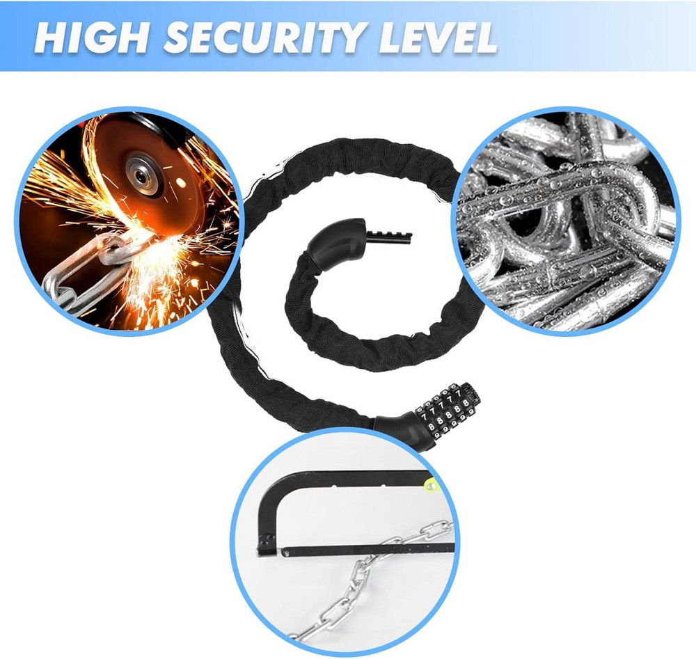 Цепной велосипедный замок Iregro с кодом 90 см, стальной, кодовый замок для электросамоката, мотоцикла, байка Киев - изображение 3