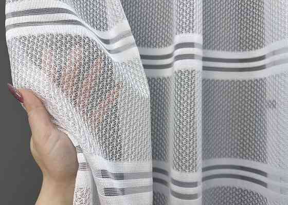 Короткий тюль VR-Textil 1953т Жакард Білий з сірим 190х120 см (49-336) Київ