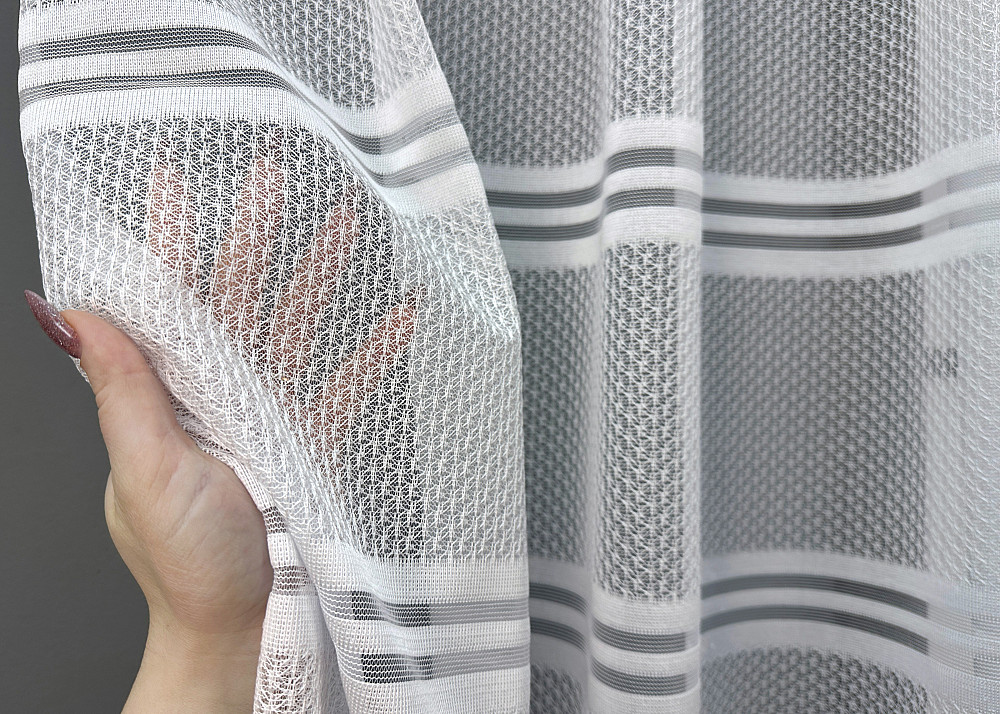 Короткий тюль VR-Textil 1953т Жакард Білий з сірим 190х120 см (49-336) Київ - фото 3