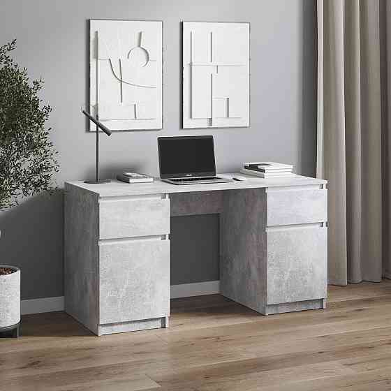 Компьютерный стол VAYS, письменный стол с двумя тумбами, c ящиками без ручек R-34 Бетон-Белые планки Львов