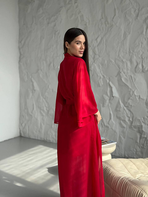 Довгий шифоновий халат Красный L/2XL Харьков - изображение 5