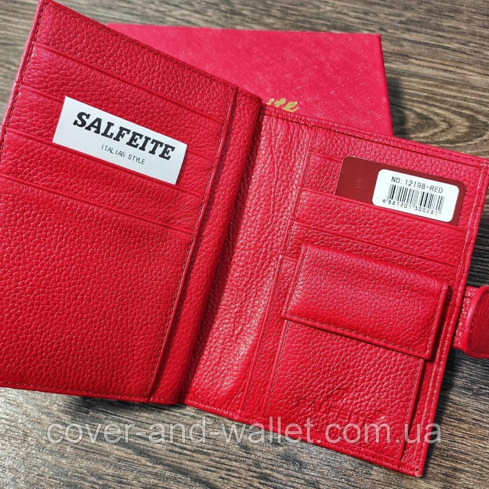 Шкіряний жіночий гаманець з відділенням для паспорта червоного кольору з бантом Salfeite Київ - фото 2