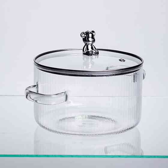 Каструля Crystal Bear HP-34-39 з термостійкого боросилікатного скла 2 л з ручкою Ведмедик, жароміцна Київ