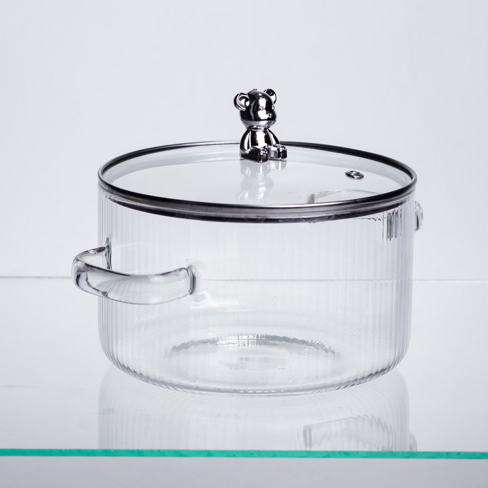 Каструля Crystal Bear HP-34-39 з термостійкого боросилікатного скла 2 л з ручкою Ведмедик, жароміцна Київ - фото 4
