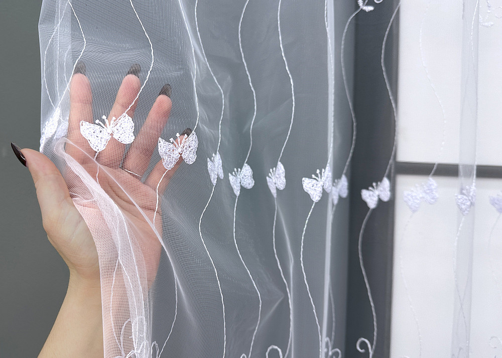 Тюль VR-Textil 1892т Фатин з вишивкою та люрексом Холодний білий 200х160 см (42-1034) Київ - фото 3