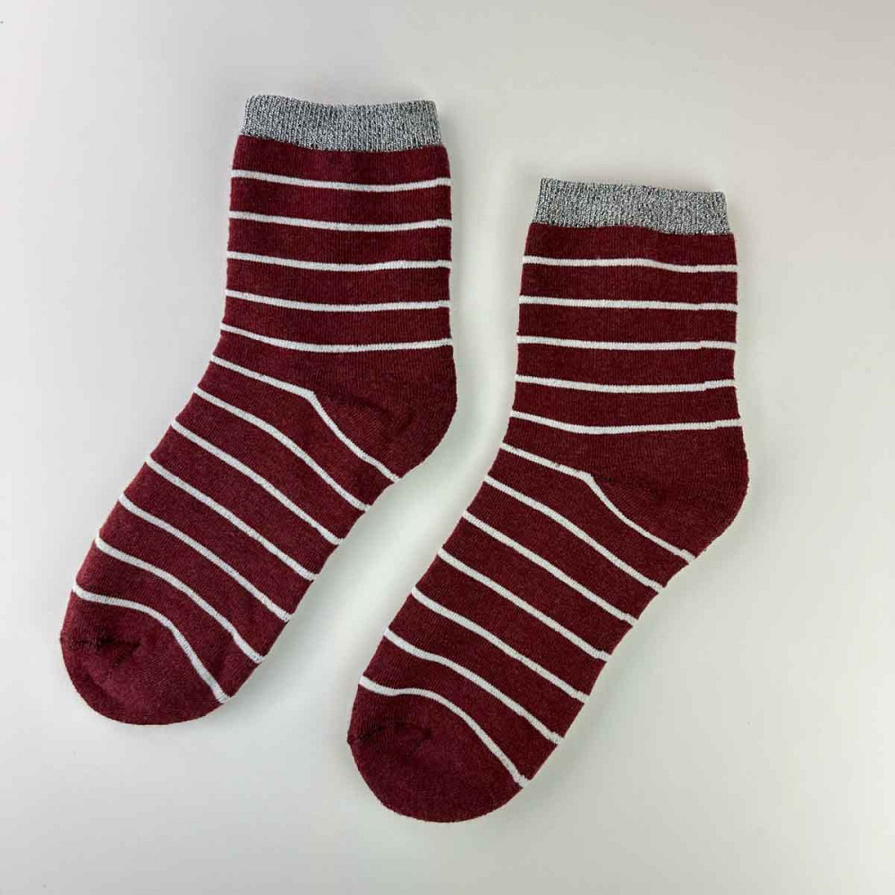 Теплые носки женские классические в полоску с серебром GM Textile Высокие 36-41 Бордовый Сумы - изображение 1