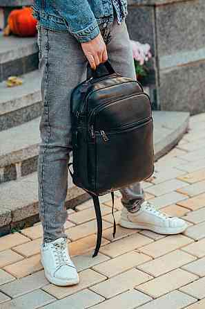 Шкіряний міський чоловічий рюкзак класичний чорний з натуральної шкіри якісний Tiding Bag Київ